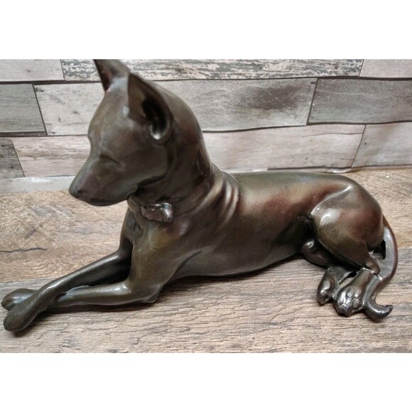 Vintage Cast Metal Bronze Finish Doberman Pincher Figurine Standing Regal Lodge - Picture 1 of 7